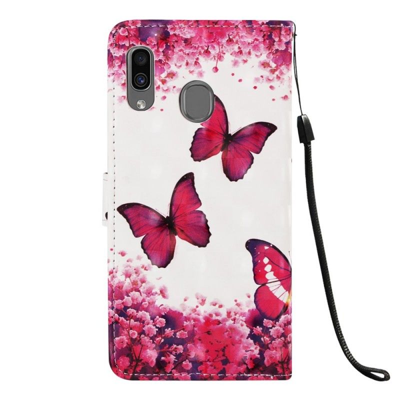 Housse Samsung Galaxy A30 Papillons Rouges