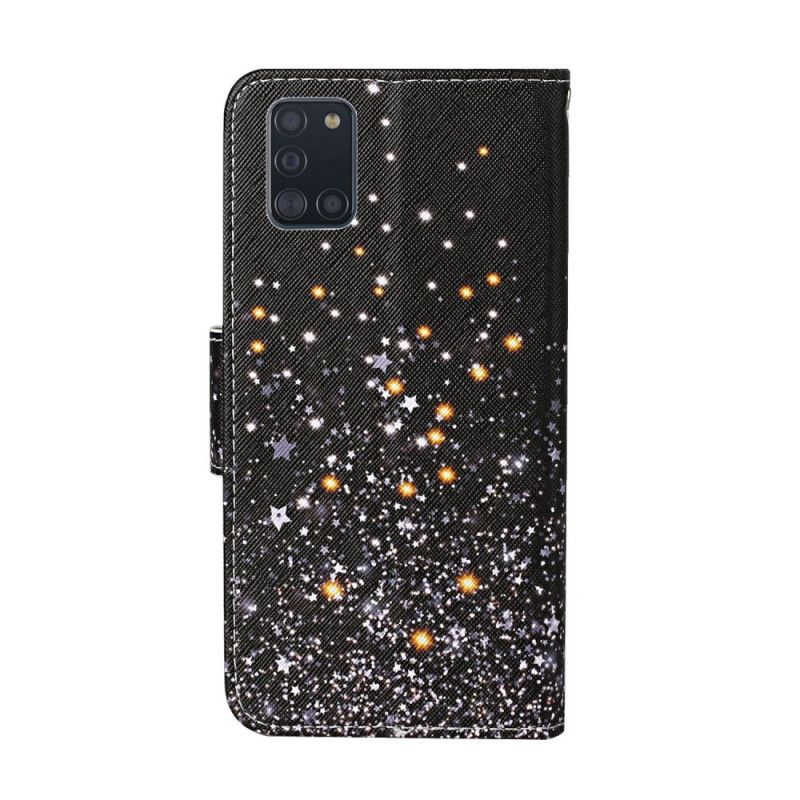 Housse Samsung Galaxy A31 Étoiles Et Paillettes Avec Lanière