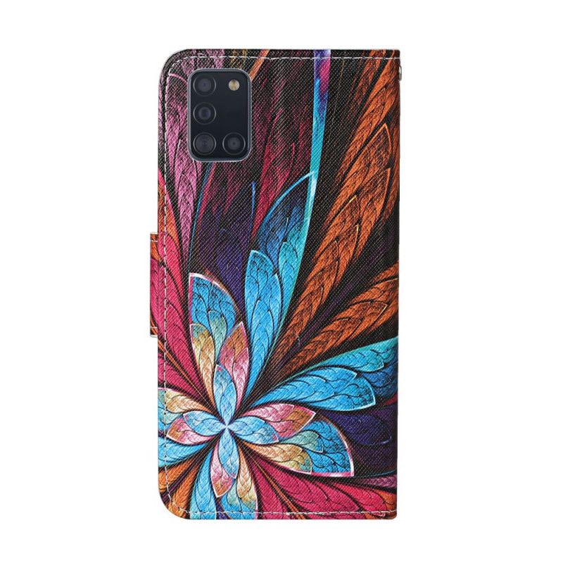 Housse Samsung Galaxy A31 Feuilles Colorées Avec Lanière