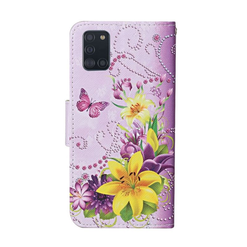 Housse Samsung Galaxy A31 Fleurs Magistrales Avec Lanière