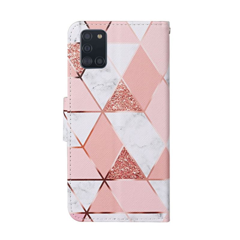 Housse Samsung Galaxy A31 Marbre Et Paillettes Avec Lanière