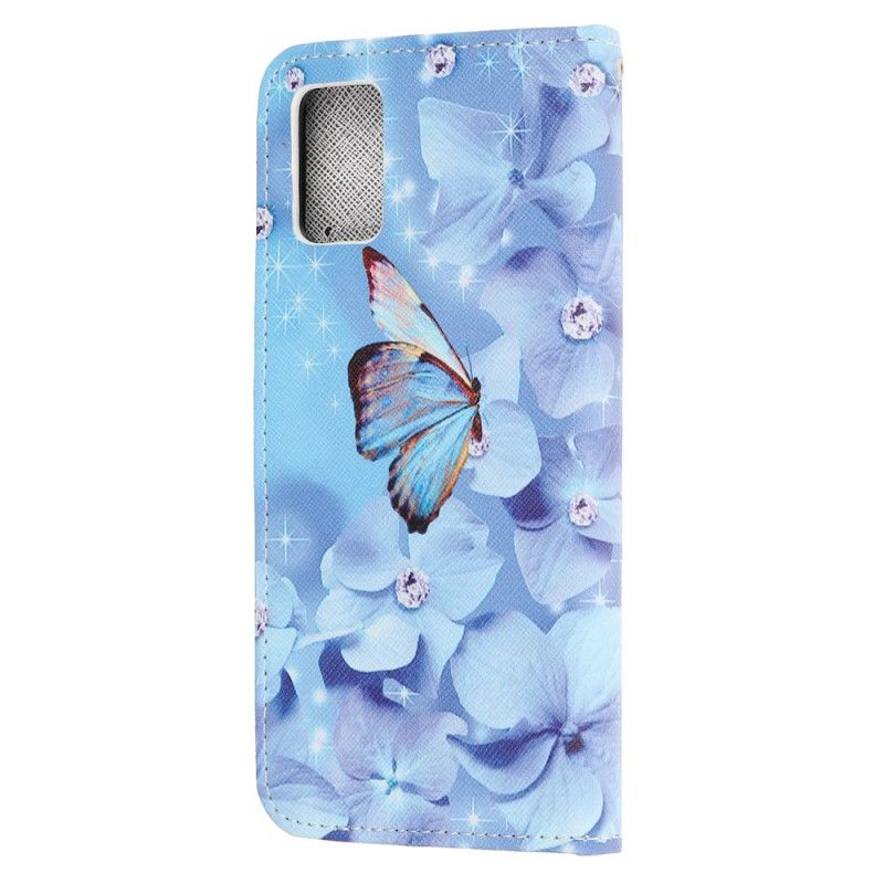 Housse Samsung Galaxy A31 Papillons Diamants À Lanière