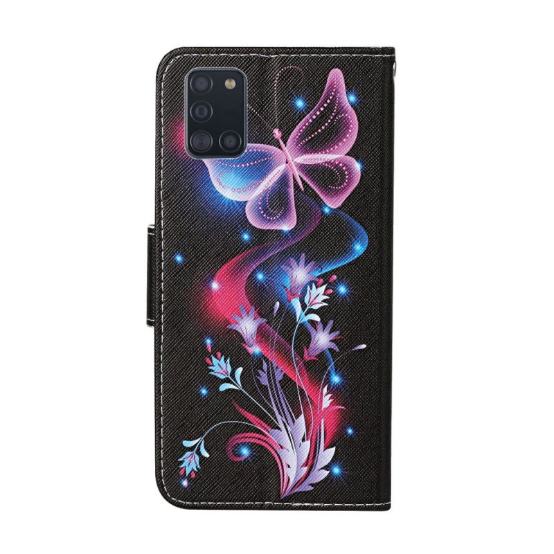 Étui Housse Samsung Galaxy A31 Papillons Et Lanière