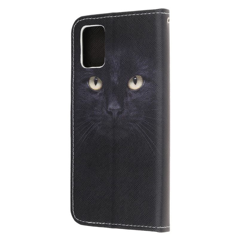 Housse Samsung Galaxy A31 Yeux De Chat Noir À Lanière