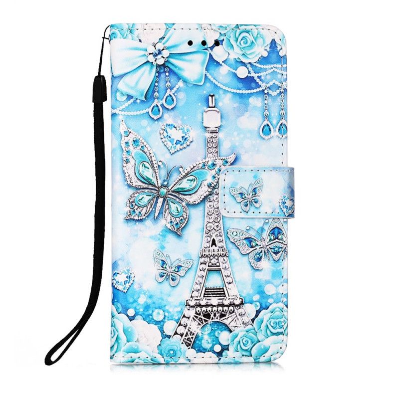 Étui Housse Samsung Galaxy A32 5g Tour Eiffel Papillons À Lanière