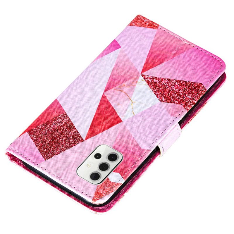 Housse Samsung Galaxy A32 5g Triangles Magenta Et Paillettes