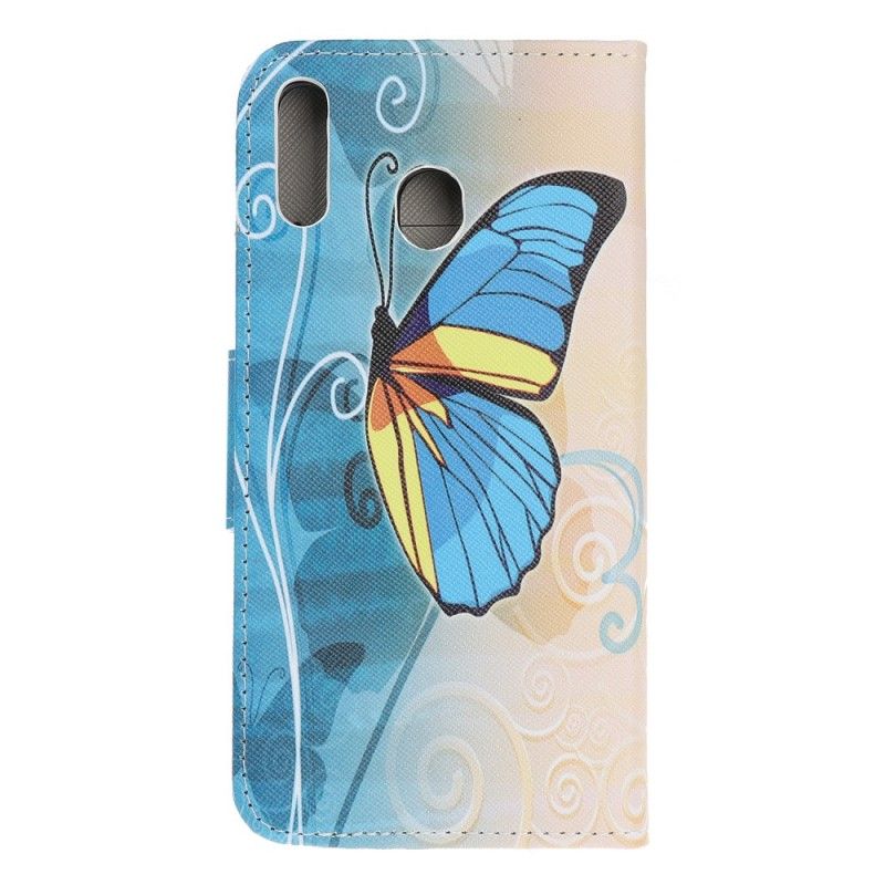 Housse Samsung Galaxy A40 Papillon Bleu Et Jaune