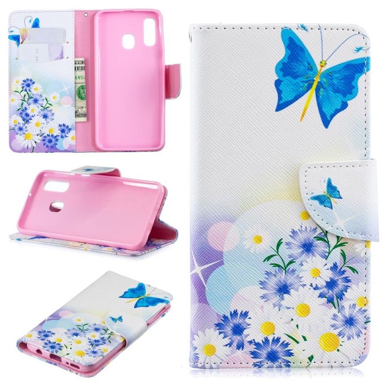 Housse Samsung Galaxy A40 Papillons Et Fleurs Peint