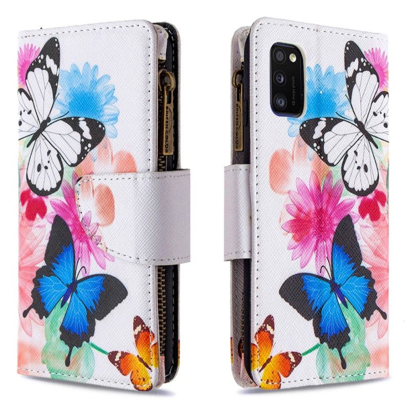 Étui Housse Samsung Galaxy A41 Poche Zippée Papillons