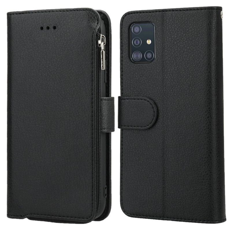 Housse Samsung Galaxy A51 Microfibres Style Cuir Poche Zippée