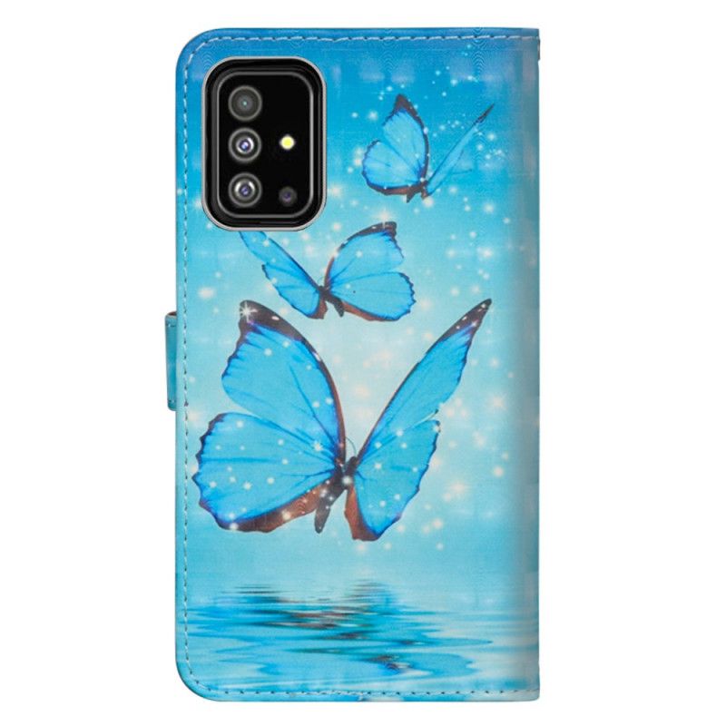 Étui Housse Samsung Galaxy A51 Papillons Bleus Volants