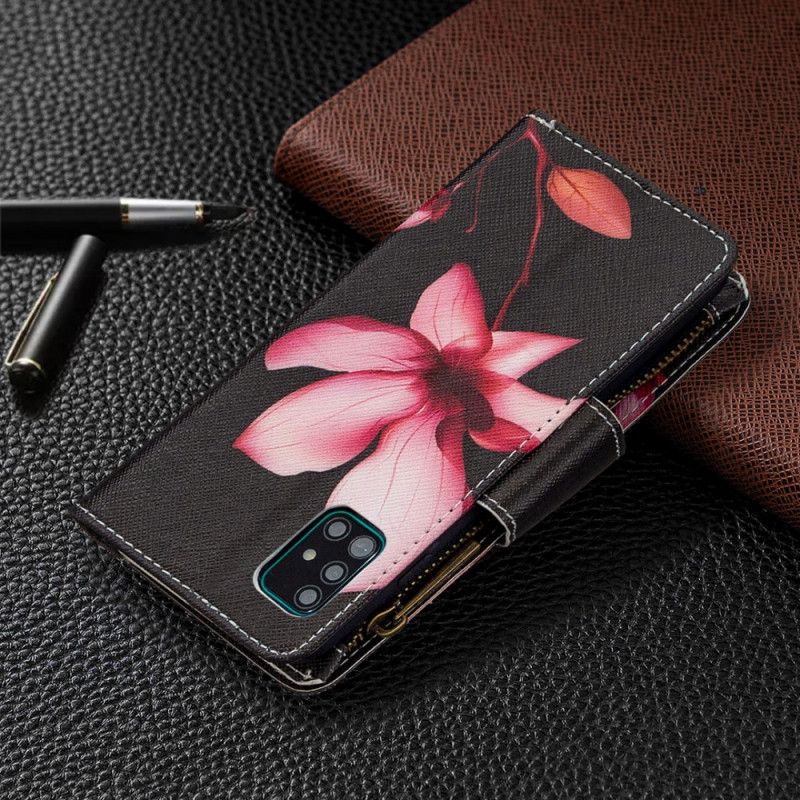 Housse Samsung Galaxy A51 Poche Zippée Fleur