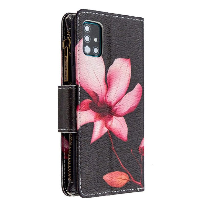 Housse Samsung Galaxy A51 Poche Zippée Fleur