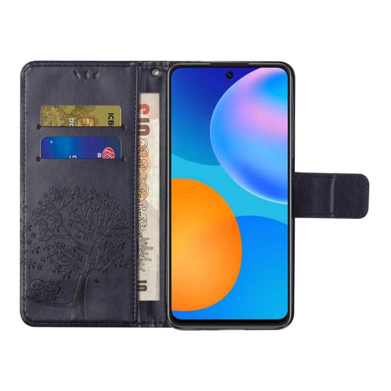 Étui Housse Samsung Galaxy A52 4g / A52 5g Arbre Et Hiboux À Lanière