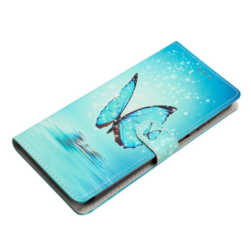 Housse Samsung Galaxy A53 5G Papillons Bleus à Lanière