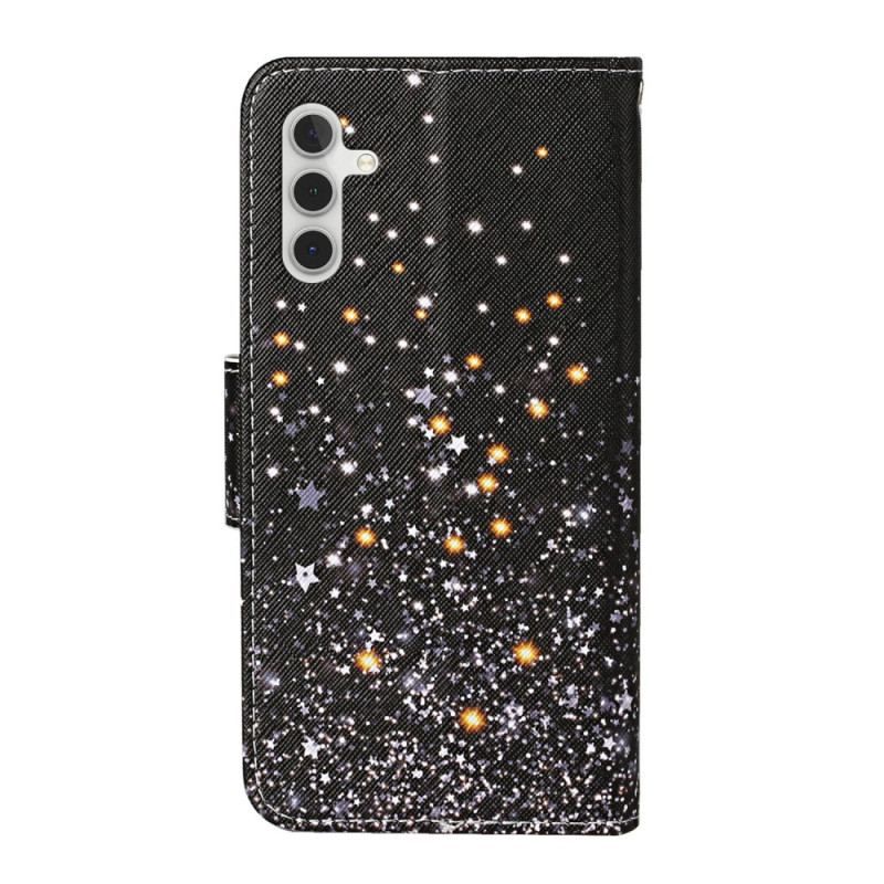 Housse Samsung Galaxy A54 5G Fond Noir et Paillettes à Lanière