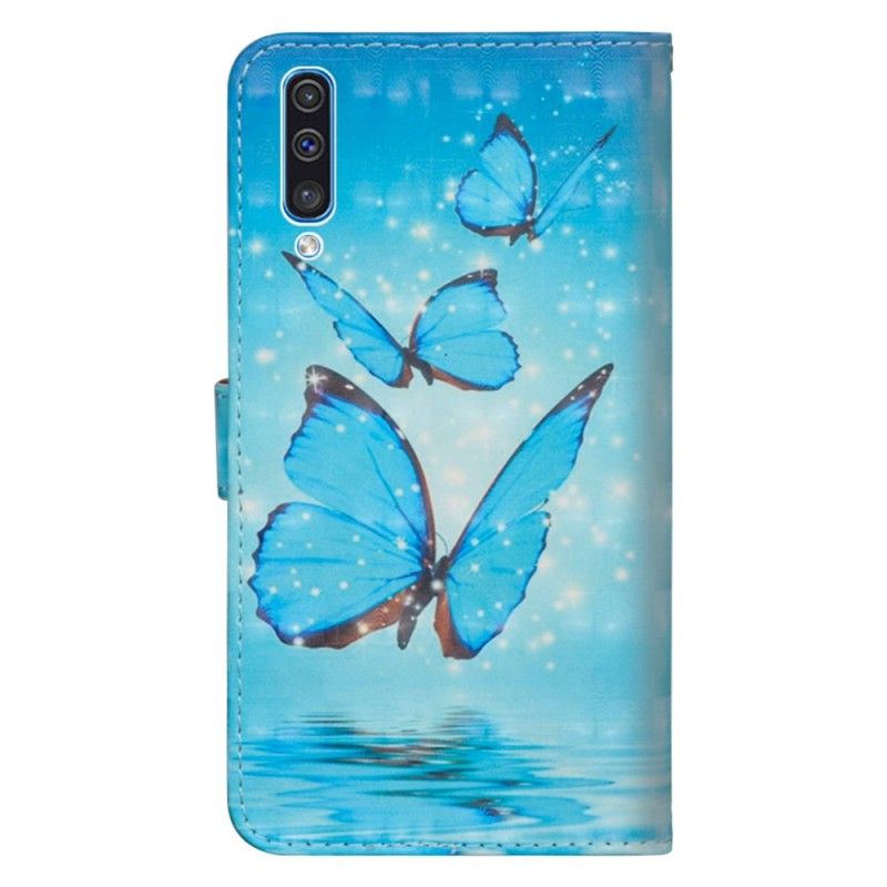 Housse Samsung Galaxy A70 Papillons Bleus Volants