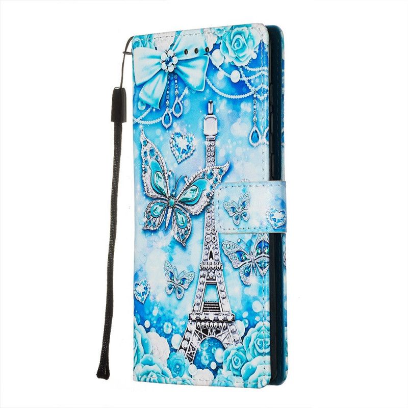 Housse Samsung Galaxy A71 Tour Eiffel Papillons À Lanière