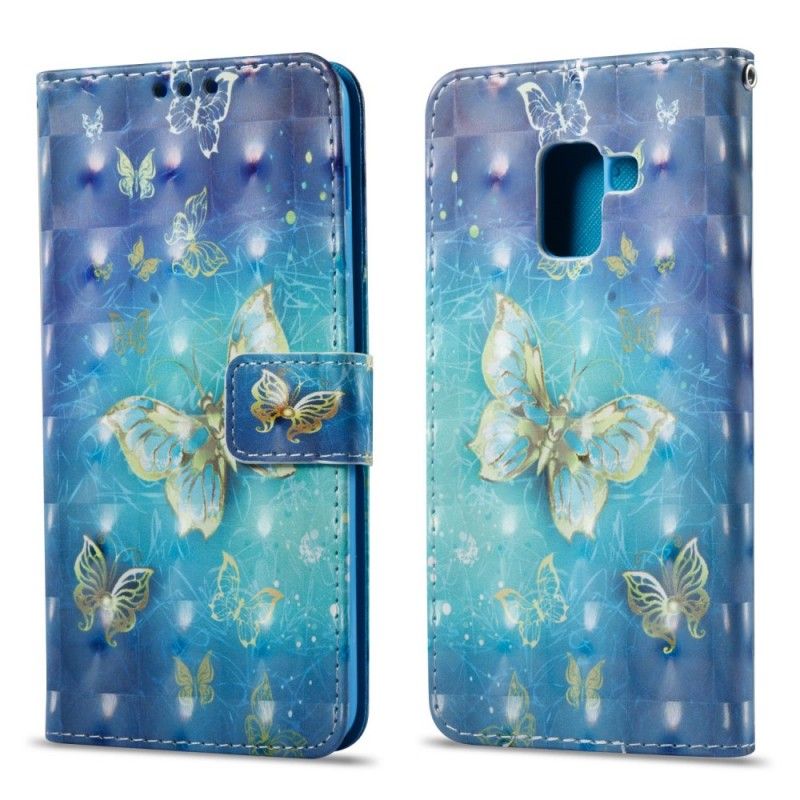 Housse Samsung Galaxy A8 2018 Papillons Dorés 3d