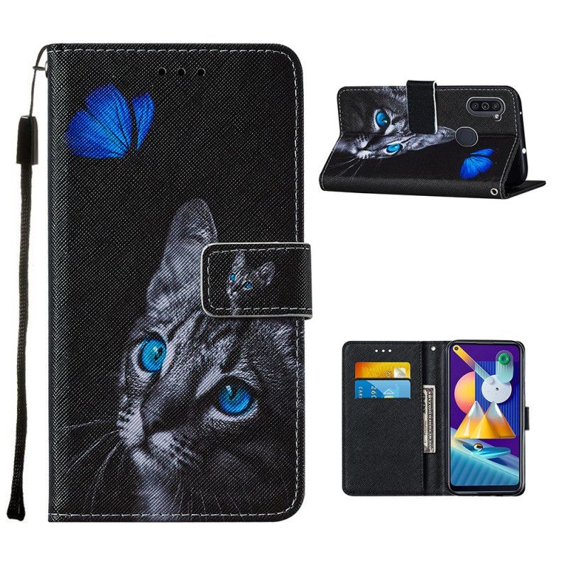 Housse Samsung Galaxy M11 Chat Et Papillon Bleu