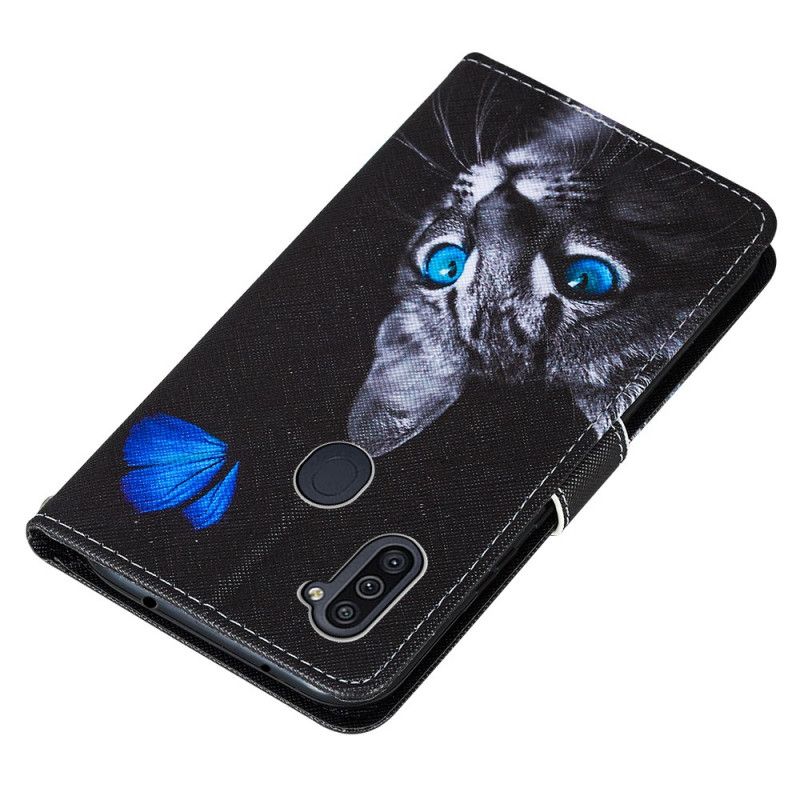 Housse Samsung Galaxy M11 Chat Et Papillon Bleu