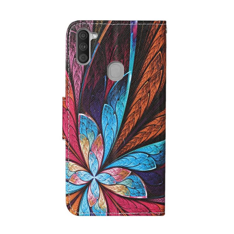 Housse Samsung Galaxy M11 Feuilles Colorées Avec Lanière