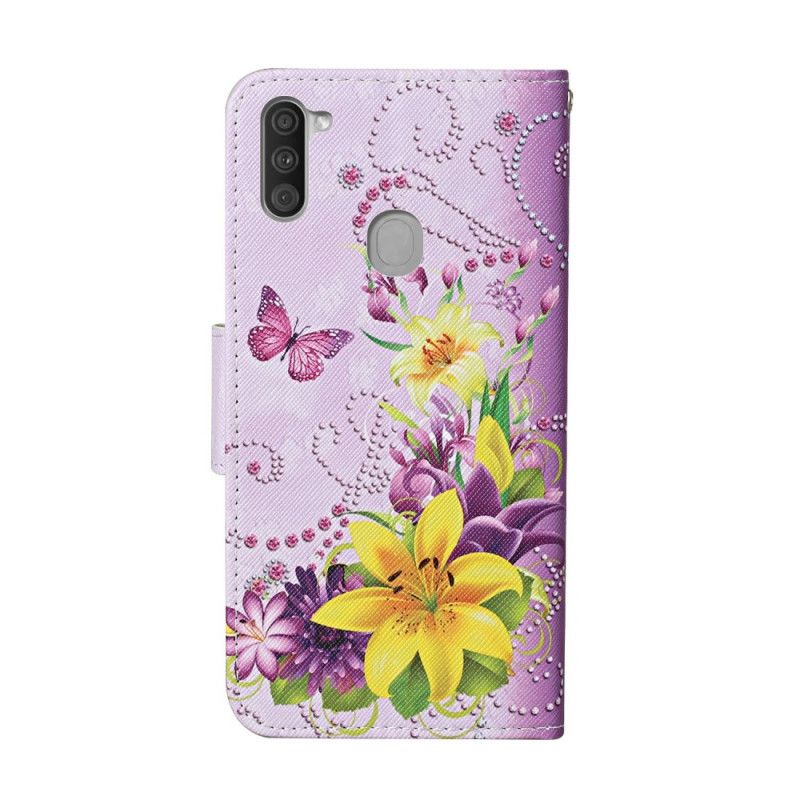 Housse Samsung Galaxy M11 Fleurs Magistrales Avec Lanière