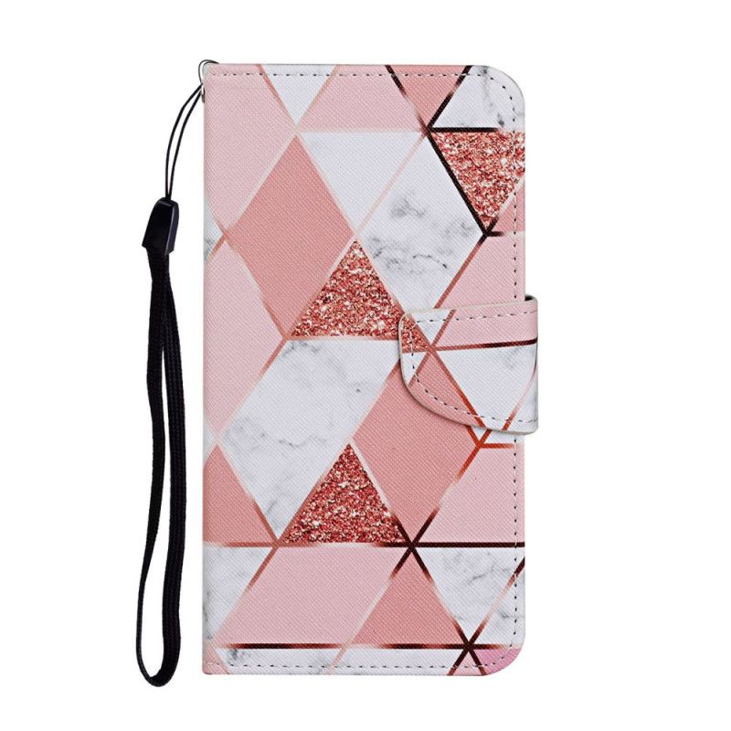 Housse Samsung Galaxy M11 Marbre Et Paillettes Avec Lanière