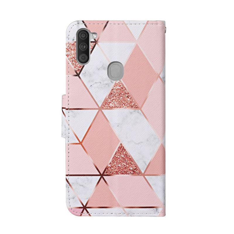 Housse Samsung Galaxy M11 Marbre Et Paillettes Avec Lanière