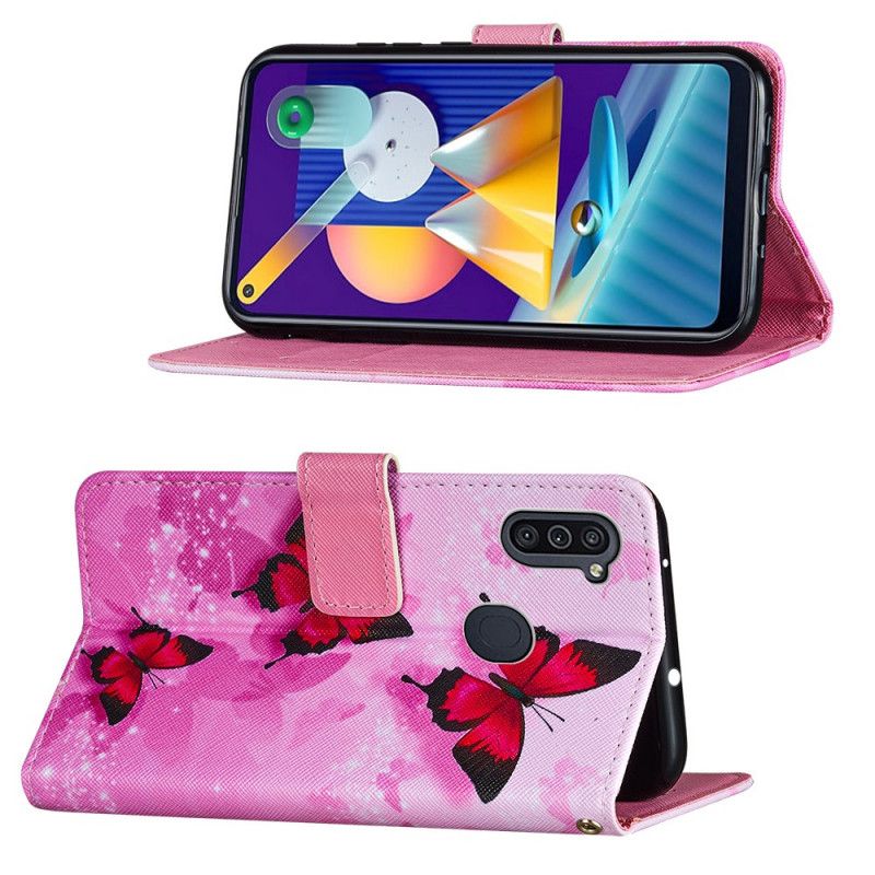 Housse Samsung Galaxy M11 Simili Cuir Texturé Papillons