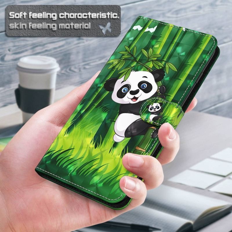 Housse Samsung Galaxy M13 Panda et Bambou avec Lanière