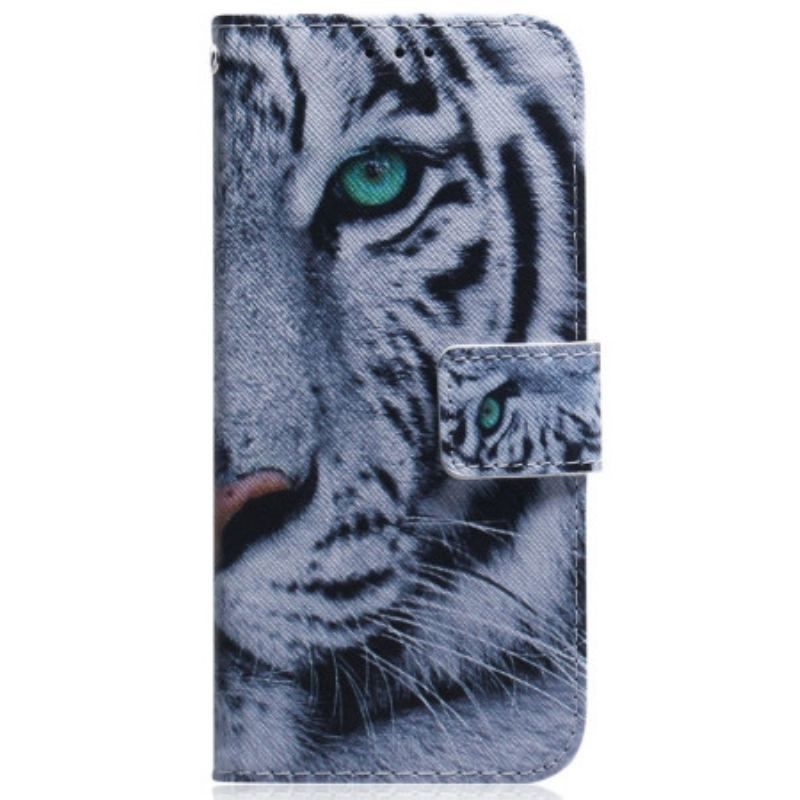 Housse Samsung Galaxy M13 Tigre Blanc à Lanière