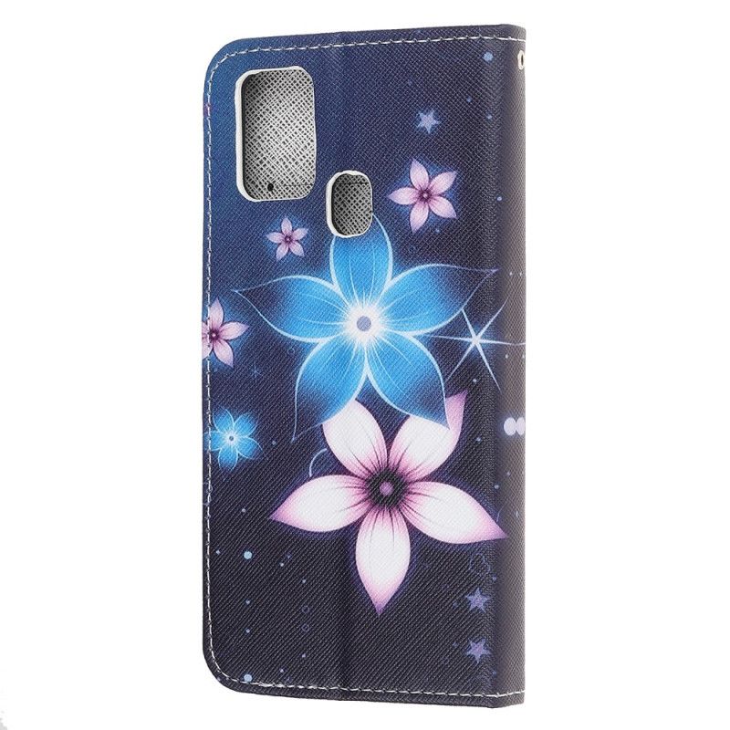 Étui Housse Samsung Galaxy M21 Fleurs Lunaires À Lanière