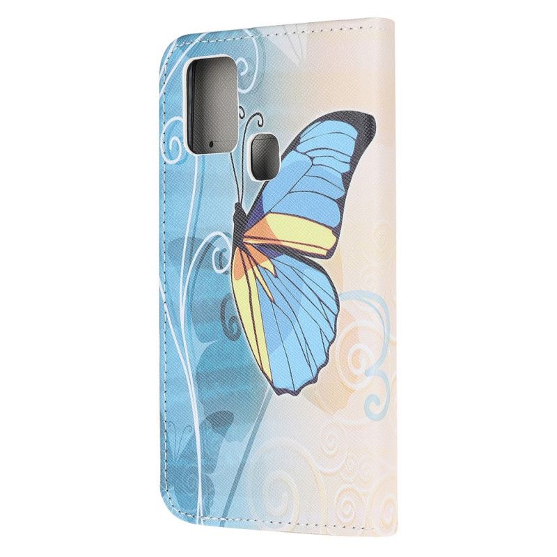 Housse Samsung Galaxy M21 Papillon Bleu Et Jaune