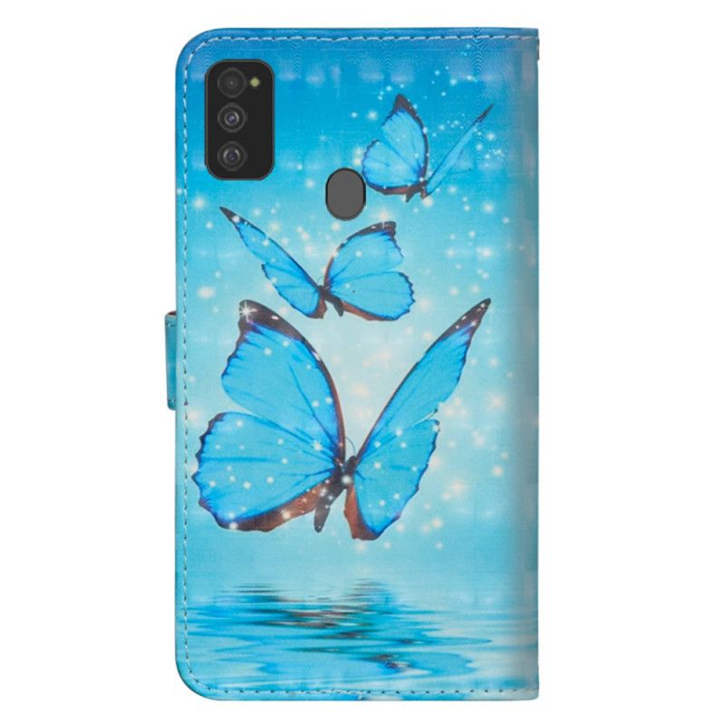 Étui Housse Samsung Galaxy M21 Papillons Bleus Volants