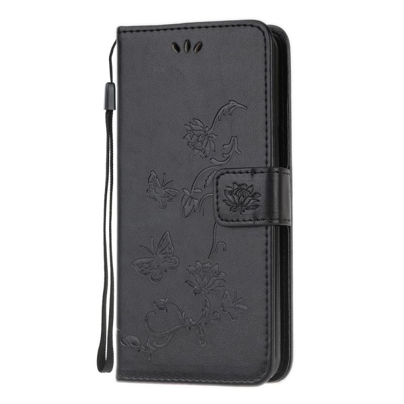 Housse Samsung Galaxy M21 Papillons Et Fleurs À Lanière