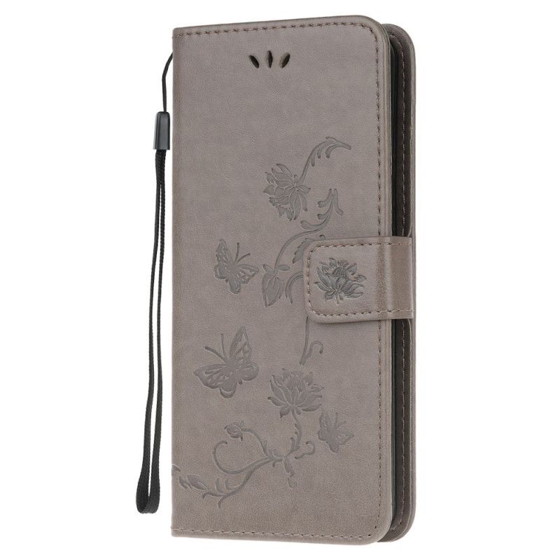 Housse Samsung Galaxy M21 Papillons Et Fleurs À Lanière