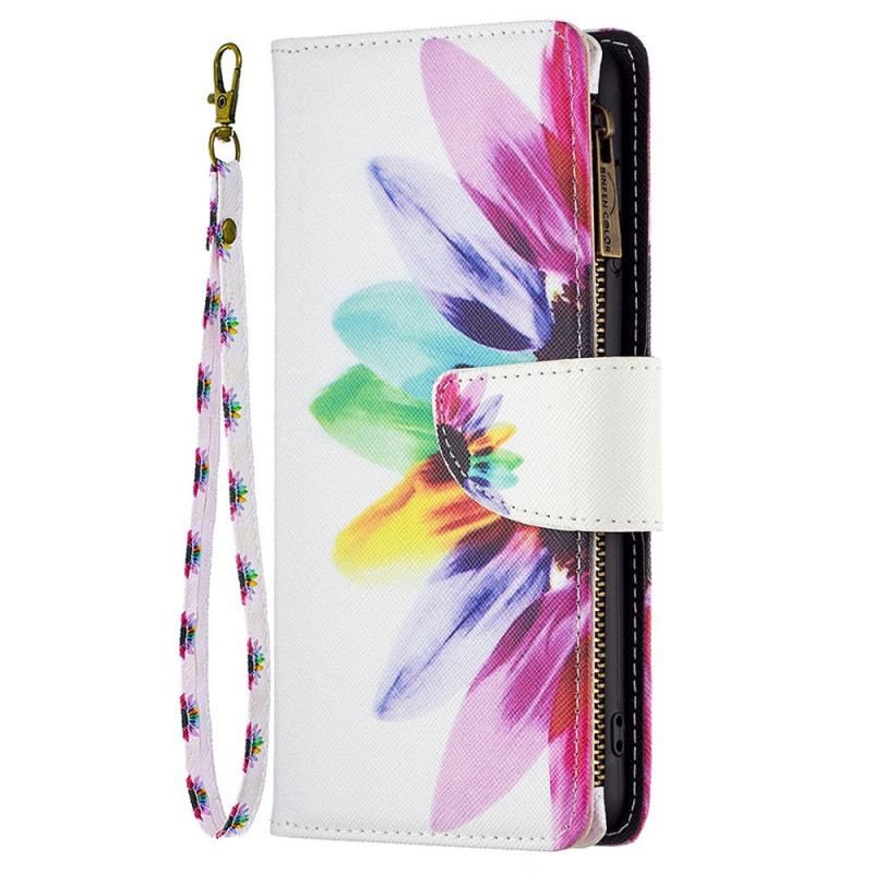 Housse Samsung Galaxy M23 5G Porte-Monnaie et Lanière Fleur