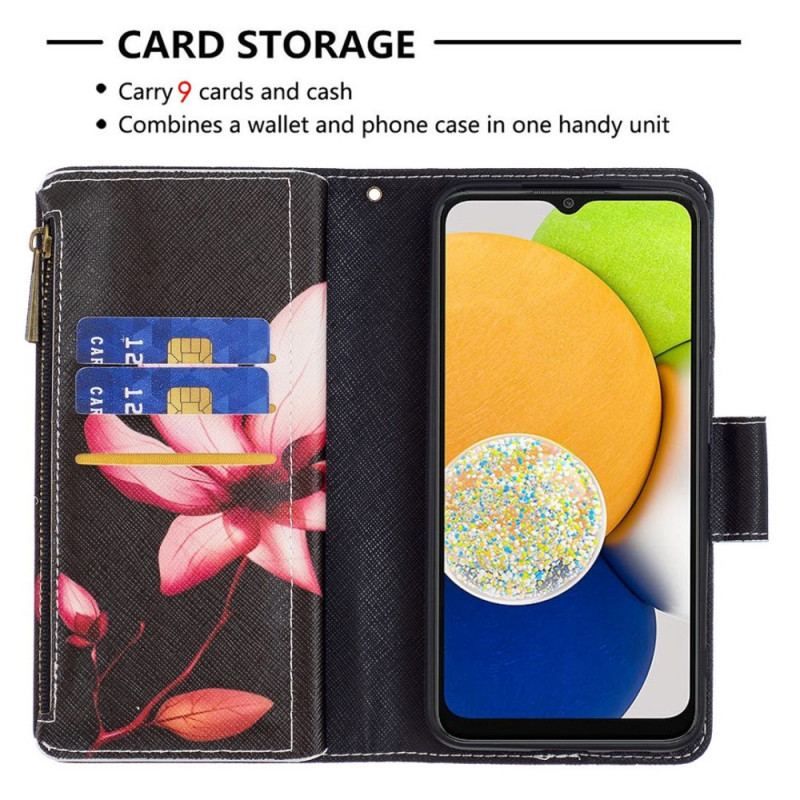 Housse Samsung Galaxy M23 5G Porte-Monnaie et Lanière Fleur