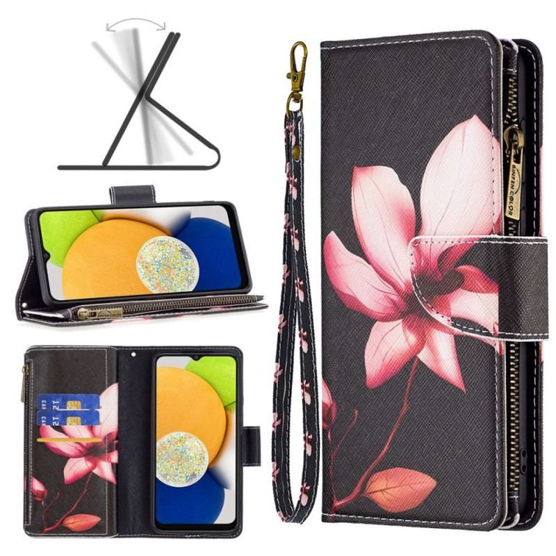 Housse Samsung Galaxy M23 5G Porte-Monnaie et Lanière Fleur