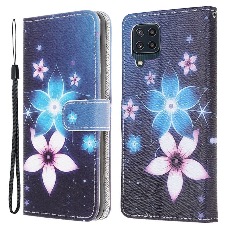 Housse Samsung Galaxy M32 Fleurs Lunaires À Lanière