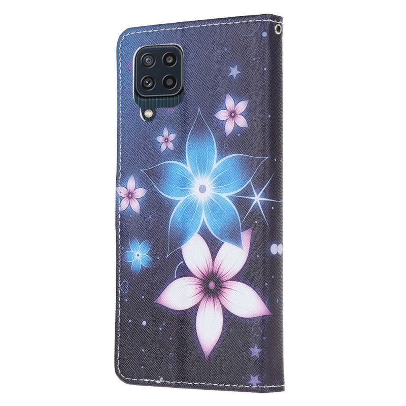 Housse Samsung Galaxy M32 Fleurs Lunaires À Lanière