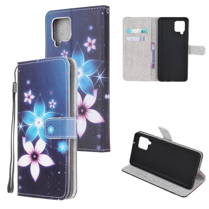 Housse Samsung Galaxy M32 Fleurs Lunaires À Lanière