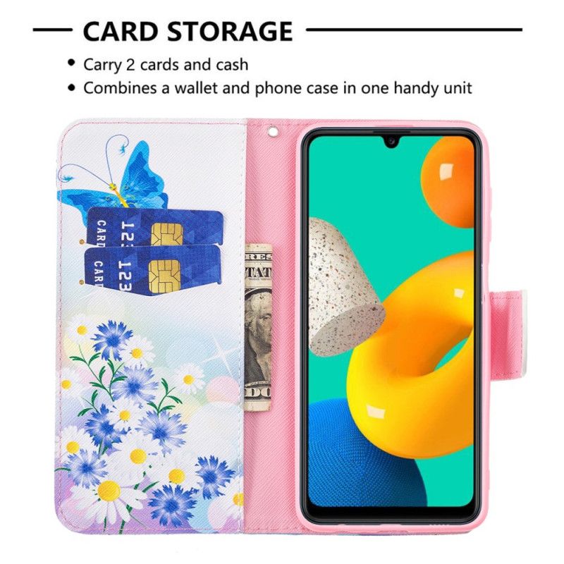 Housse Samsung Galaxy M32 Papillons Et Fleurs Peints