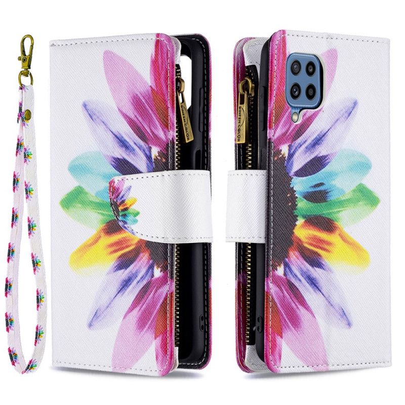 Housse Samsung Galaxy M32 Poche Zippée Fleur