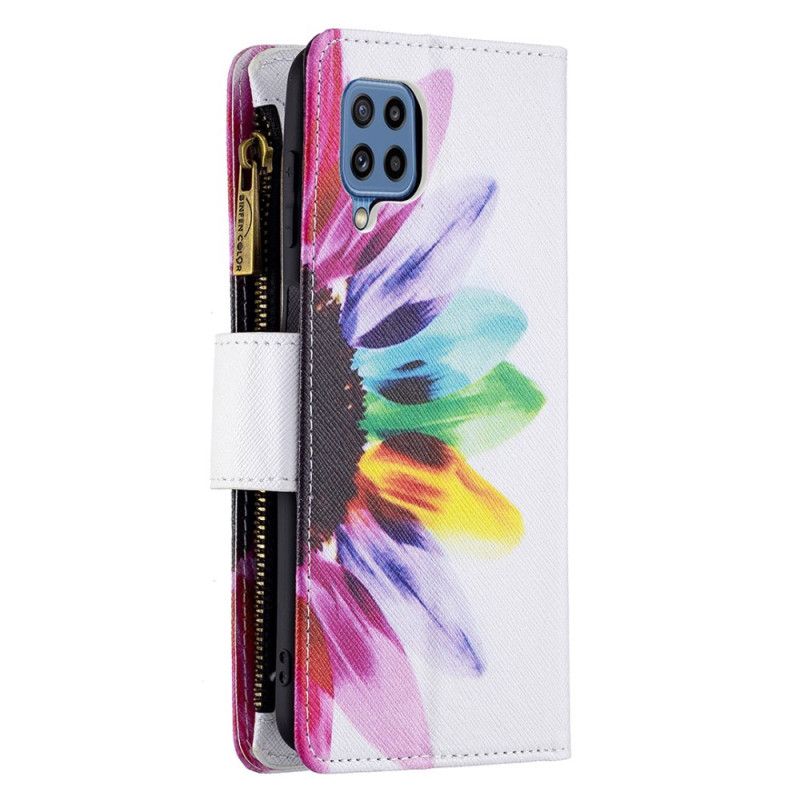 Housse Samsung Galaxy M32 Poche Zippée Fleur