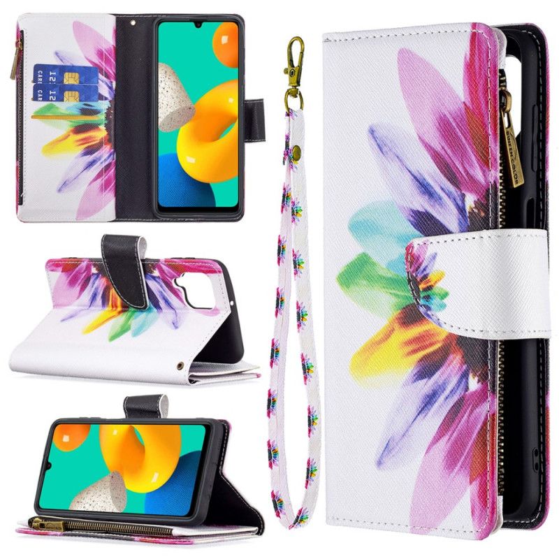 Housse Samsung Galaxy M32 Poche Zippée Fleur