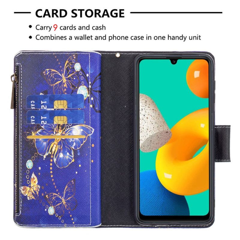 Housse Samsung Galaxy M32 Poche Zippée Papillons