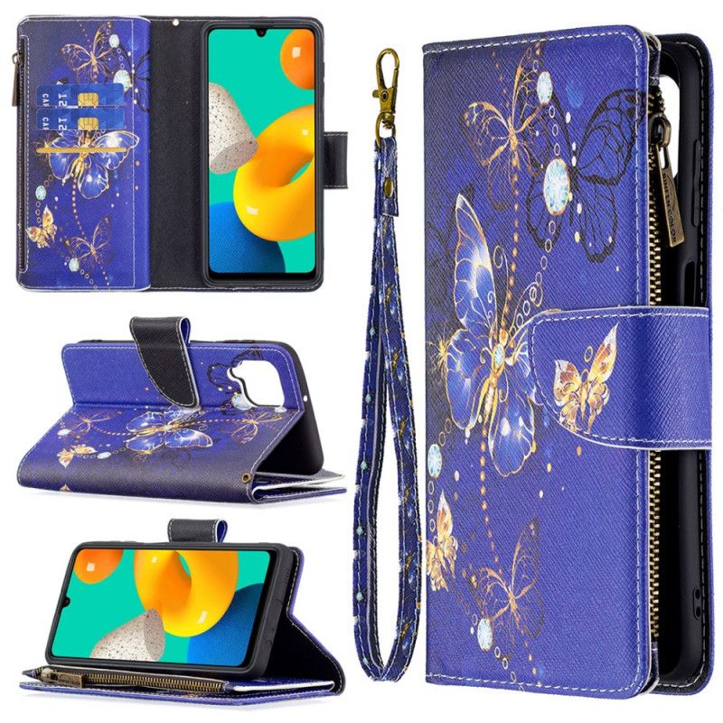 Housse Samsung Galaxy M32 Poche Zippée Papillons