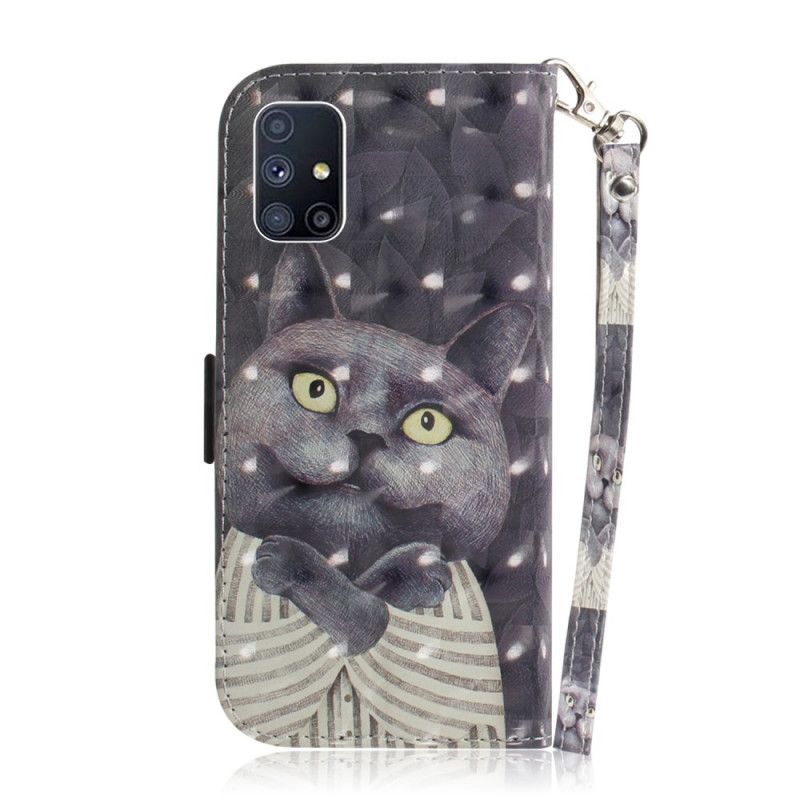 Housse Samsung Galaxy M51 Chat Gris À Lanière